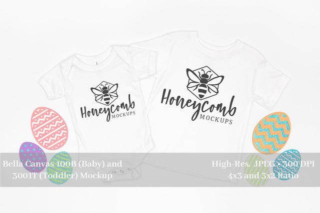 Easter Mockup, White Bella Canvas 100B and 3001T, Sibling Mockup, Baby and Toddler Mockup Mock Up Photo Honeycomb Mockups 