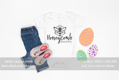 Easter Mockup, White Bella Canvas 100B Mockup, Baby Girl Mockup, White Baby Bodysuit Mockup Mock Up Photo Honeycomb Mockups 