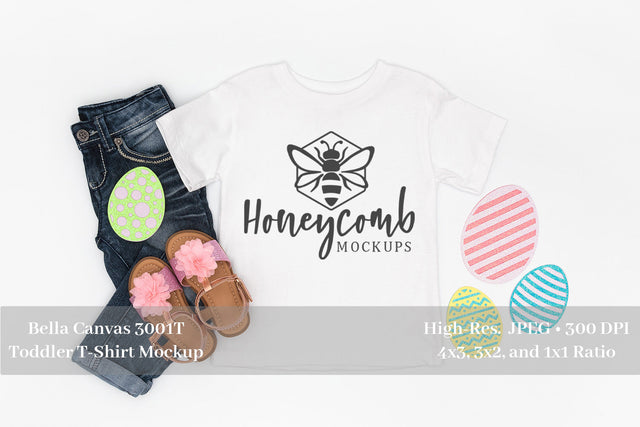 Easter Mockup, White Bella Canvas 3001T Mockup, Toddler Girl Mockup Mock Up Photo Honeycomb Mockups 