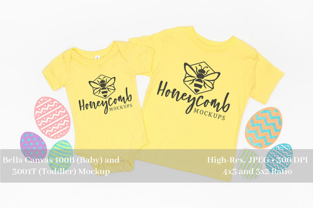 Easter Mockup, Yellow Bella Canvas 100B and 3001T, Sibling Mockup, Baby and Toddler Mockup Mock Up Photo Honeycomb Mockups 