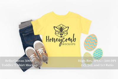 Easter Mockup, Yellow Bella Canvas 3001T Mockup, Toddler Boy Mockup Mock Up Photo Honeycomb Mockups 