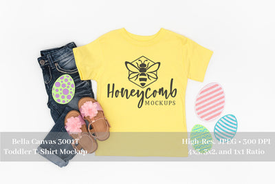 Easter Mockup, Yellow Bella Canvas 3001T Mockup, Toddler Girl Mockup Mock Up Photo Honeycomb Mockups 