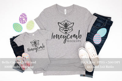 Easter Mommy and Me Mockup, Mom and Baby Mockup, Mom and Daughter Mockup, Bella Canvas 3001 and 100B Mock Up Photo Honeycomb Mockups 