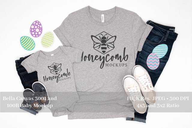 Easter Mommy and Me Mockup, Mom and Baby Mockup, Mom and Son Mockup, Bella Canvas 3001 and 100B Mockup Mock Up Photo Honeycomb Mockups 