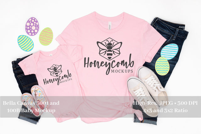 Easter Mommy and Me Mockup, Mom and Daughter Mockup, Baby Mockup, Pink Bella Canvas Mockup Mock Up Photo Honeycomb Mockups 