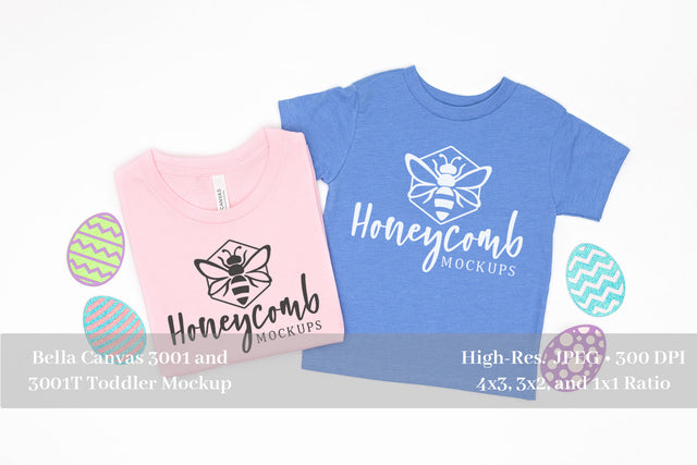 Easter Mommy and Me Mockup, Pink 3001 and Heather Columbia Blue 3001T, Bella Canvas Mockup, Mom and Toddler Mockup Mock Up Photo Honeycomb Mockups 