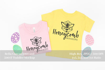 Easter Mommy and Me Mockup, Pink 3001 and Yellow 3001T Mockup, Bella Canvas Mockup, Mom and Toddler Mockup Mock Up Photo Honeycomb Mockups 
