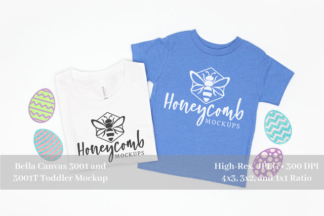 Easter Mommy and Me Mockup, White 3001 and Heather Columbia Blue 3001T, Bella Canvas Mockup, Mom and Toddler Mockup Mock Up Photo Honeycomb Mockups 