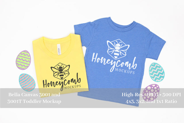 Easter Mommy and Me Mockup, Yellow 3001 and Heather Columbia Blue 3001T, Bella Canvas Mockup, Mom and Toddler Mockup Mock Up Photo Honeycomb Mockups 