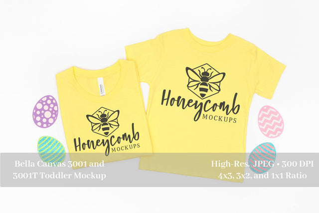 Easter Mommy and Me Mockup, Yellow Bella Canvas 3001 and 3001T, Mom and Toddler Mockup Mock Up Photo Honeycomb Mockups 