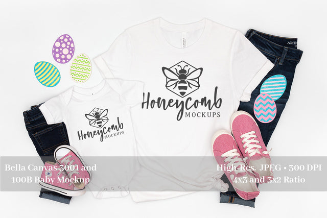 Easter Mommy and Me, Mom and Daughter Mockup, Baby Mockup, White Bella Canvas 100B and 3001 Mock Up Photo Honeycomb Mockups 