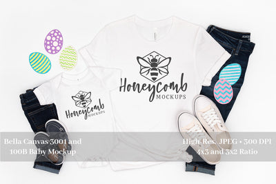 Easter Mommy and Me, Mom and Son Mockup, Baby Mockup, White Bella Canvas 100B and 3001 Mock Up Photo Honeycomb Mockups 