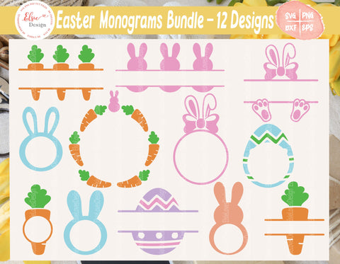 Easter Monograms Bundle - SVG, PNG, DXF, EPS SVG Elsie Loves Design 