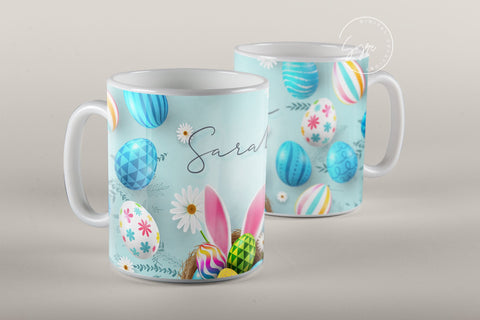 Easter Mug Design, Add Your Name, Bunny PNG, Rabbit Design Mug, Easter Egg Pattern, 11 & 15 Oz Mug Cricut Press Sublimation Wrap Sublimation Syre Digital Creations 