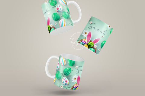 Easter Mug Design, Add Your Name, Bunny PNG, Rabbit Design Mug, Easter Egg Pattern, 11 & 15 Oz Mug Cricut Press Sublimation Wrap Sublimation Syre Digital Creations 