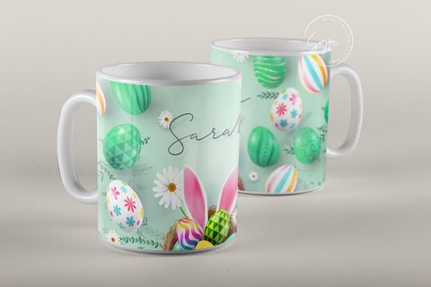 Easter Mug Design, Add Your Name, Bunny PNG, Rabbit Design Mug, Easter Egg Pattern, 11 & 15 Oz Mug Cricut Press Sublimation Wrap Sublimation Syre Digital Creations 