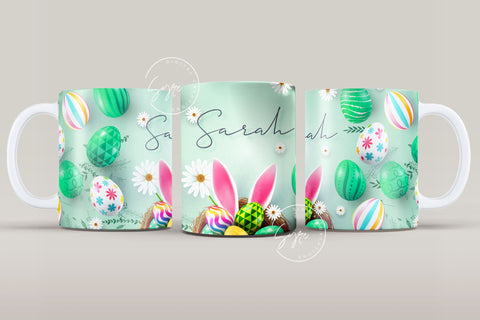 Easter Mug Design, Add Your Name, Bunny PNG, Rabbit Design Mug, Easter Egg Pattern, 11 & 15 Oz Mug Cricut Press Sublimation Wrap Sublimation Syre Digital Creations 