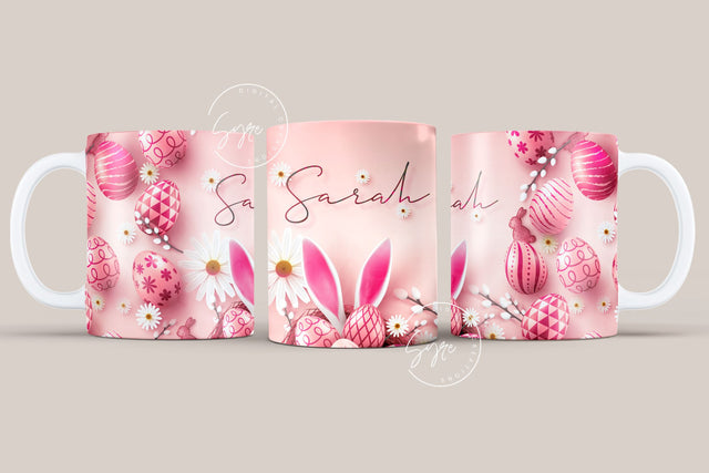 Easter Mug Design, Add Your Name, Bunny PNG, Rabbit Design Mug, Easter Egg Pattern, 11 & 15 Oz Mug Cricut Press Sublimation Wrap Sublimation Syre Digital Creations 