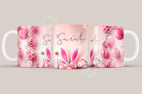 Easter Mug Design, Add Your Name, Bunny PNG, Rabbit Design Mug, Easter Egg Pattern, 11 & 15 Oz Mug Cricut Press Sublimation Wrap Sublimation Syre Digital Creations 