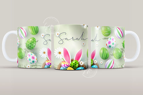 Easter Mug Design, Add Your Name, Bunny PNG, Rabbit Design Mug, Easter Egg Pattern, 11 & 15 Oz Mug Cricut Press Sublimation Wrap Sublimation Syre Digital Creations 