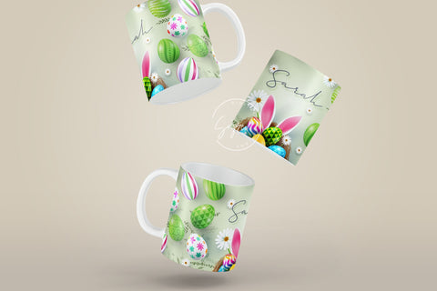 Easter Mug Design, Add Your Name, Bunny PNG, Rabbit Design Mug, Easter Egg Pattern, 11 & 15 Oz Mug Cricut Press Sublimation Wrap Sublimation Syre Digital Creations 