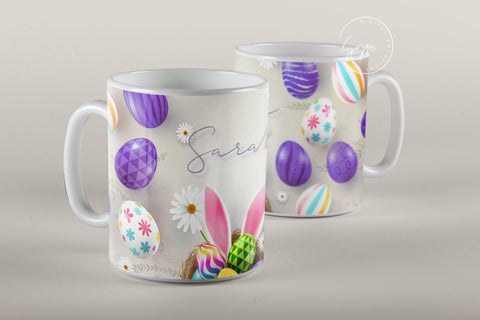 Easter Mug Design, Add Your Name, Bunny PNG, Rabbit Design Mug, Easter Egg Pattern, 11 & 15 Oz Mug Cricut Press Sublimation Wrap Sublimation Syre Digital Creations 