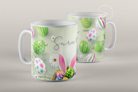 Easter Mug Design, Add Your Name, Bunny PNG, Rabbit Design Mug, Easter Egg Pattern, 11 & 15 Oz Mug Cricut Press Sublimation Wrap Sublimation Syre Digital Creations 