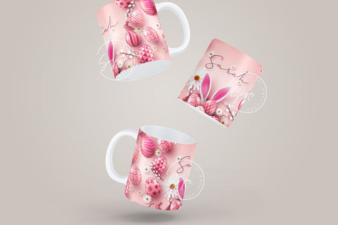 Easter Mug Design, Add Your Name, Bunny PNG, Rabbit Design Mug, Easter Egg Pattern, 11 & 15 Oz Mug Cricut Press Sublimation Wrap Sublimation Syre Digital Creations 