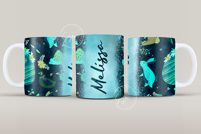 Easter Mug Design, Add Your Name, Bunny PNG, Rabbit Design Mug, Easter Egg Pattern, 11 & 15 Oz Mug Cricut Press Sublimation Wrap Sublimation Syre Digital Creations 