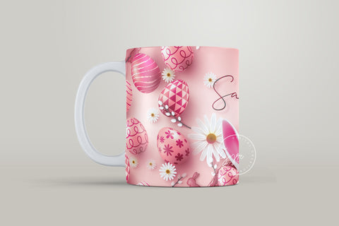 Easter Mug Design, Add Your Name, Bunny PNG, Rabbit Design Mug, Easter Egg Pattern, 11 & 15 Oz Mug Cricut Press Sublimation Wrap Sublimation Syre Digital Creations 