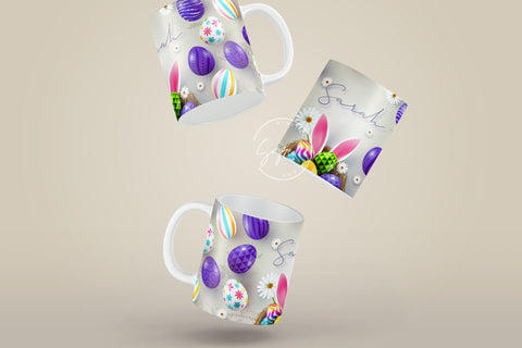 Easter Mug Design, Add Your Name, Bunny PNG, Rabbit Design Mug, Easter Egg Pattern, 11 & 15 Oz Mug Cricut Press Sublimation Wrap Sublimation Syre Digital Creations 