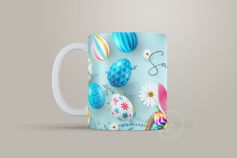 Easter Mug Design, Add Your Name, Bunny PNG, Rabbit Design Mug, Easter Egg Pattern, 11 & 15 Oz Mug Cricut Press Sublimation Wrap Sublimation Syre Digital Creations 