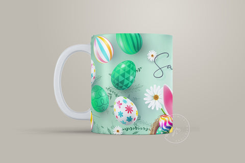 Easter Mug Design, Add Your Name, Bunny PNG, Rabbit Design Mug, Easter Egg Pattern, 11 & 15 Oz Mug Cricut Press Sublimation Wrap Sublimation Syre Digital Creations 