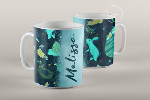 Easter Mug Design, Add Your Name, Bunny PNG, Rabbit Design Mug, Easter Egg Pattern, 11 & 15 Oz Mug Cricut Press Sublimation Wrap Sublimation Syre Digital Creations 