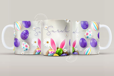 Easter Mug Design, Add Your Name, Bunny PNG, Rabbit Design Mug, Easter Egg Pattern, 11 & 15 Oz Mug Cricut Press Sublimation Wrap Sublimation Syre Digital Creations 