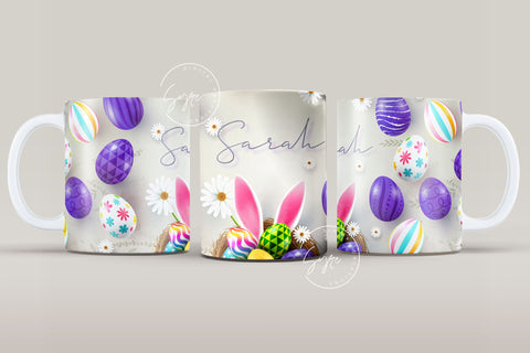 Easter Mug Design, Add Your Name, Bunny PNG, Rabbit Design Mug, Easter Egg Pattern, 11 & 15 Oz Mug Cricut Press Sublimation Wrap Sublimation Syre Digital Creations 