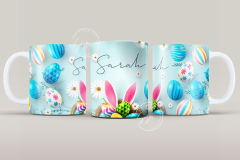 Easter Mug Design, Add Your Name, Bunny PNG, Rabbit Design Mug, Easter Egg Pattern, 11 & 15 Oz Mug Cricut Press Sublimation Wrap Sublimation Syre Digital Creations 