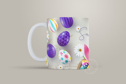 Easter Mug Design, Add Your Name, Bunny PNG, Rabbit Design Mug, Easter Egg Pattern, 11 & 15 Oz Mug Cricut Press Sublimation Wrap Sublimation Syre Digital Creations 