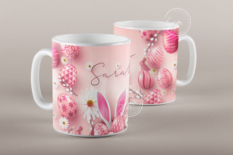 Easter Mug Design, Add Your Name, Bunny PNG, Rabbit Design Mug, Easter Egg Pattern, 11 & 15 Oz Mug Cricut Press Sublimation Wrap Sublimation Syre Digital Creations 