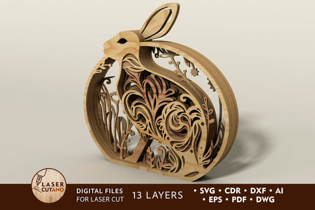 EASTER RABBIT Laser Cut Wood Bunny SVG LaserCutano 
