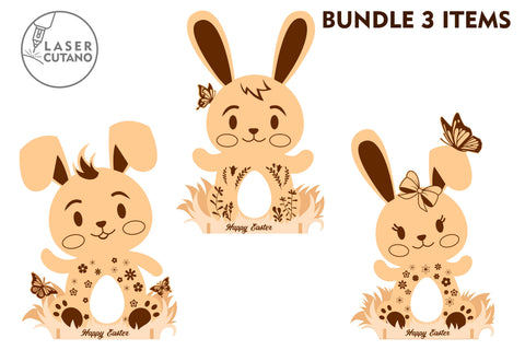 EASTER RABBITS EGG HOLDERS SET OF 3 Multilayer Laser Cut File, 3D Designs, Mini Design Bundles SVG LaserCutano 