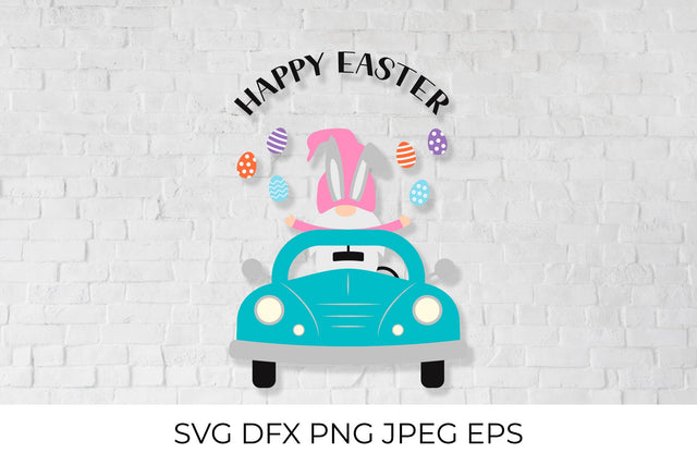 Easter retro car with cute gnome SVG SVG LaBelezoka 