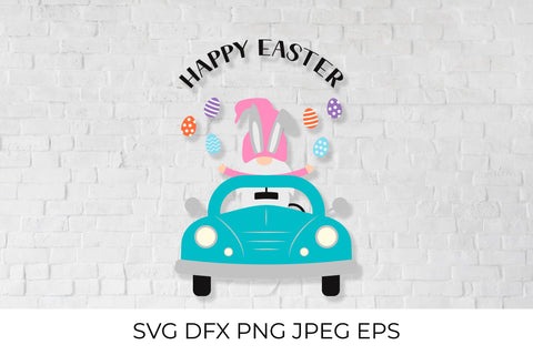 Easter retro car with cute gnome SVG SVG LaBelezoka 