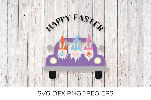 Easter retro car with cute gnomes SVG LaBelezoka 