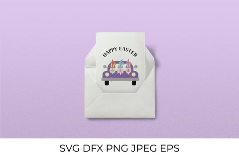 Easter retro car with cute gnomes SVG LaBelezoka 