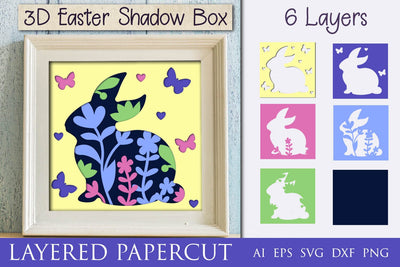Easter shadow box, Layered papercut easter bunny svg 3D Paper AnastasiyaArtDesign 