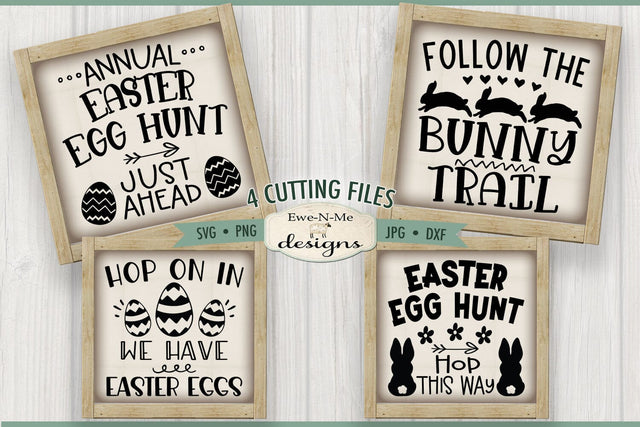 Easter Sign Maker Bundle - Easter Egg Hunt, Follow The Bunny Trail, Hop On In, Hop This Way SVG Ewe-N-Me Designs 