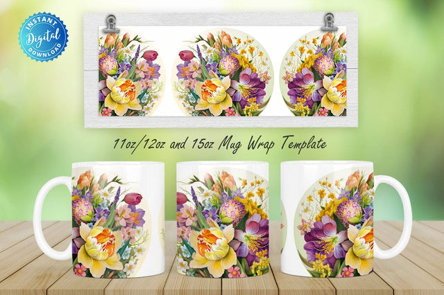 Easter Spring Flowers 11, 12 & 15 Oz Mug Sublimation Sublimation Regulrcrative 