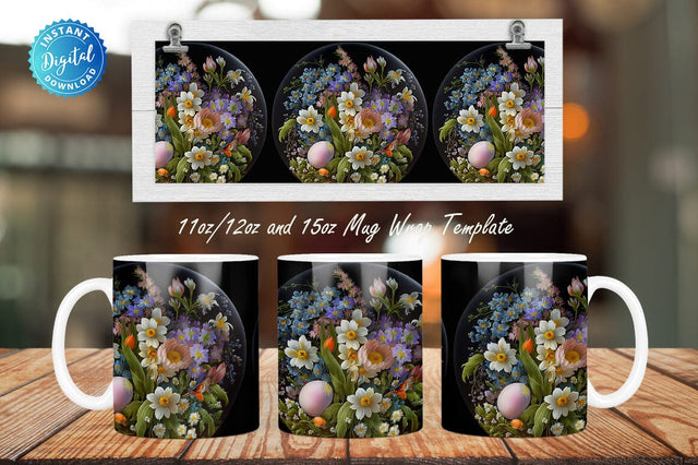 Easter Spring Flowers Round Floral 11, 12 & 15 Oz Mug Sublimation Sublimation Regulrcrative 