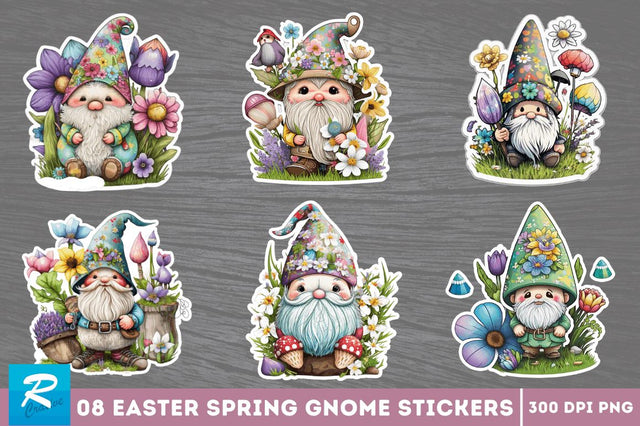 Easter Spring Gnome Stickers Bundle Sublimation Regulrcrative 
